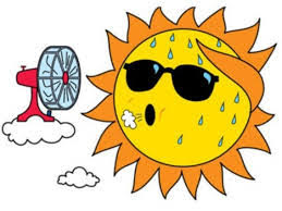 Illustration of a hot sun with glasses in the front of a fan